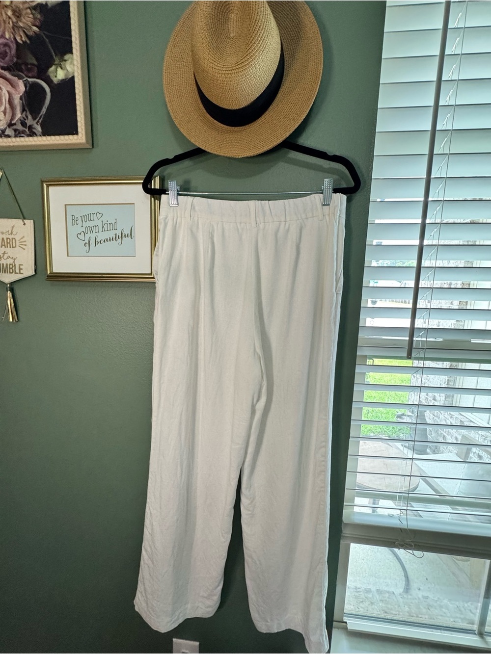 Ivory Linen Blend Wide Leg Pants Women’s Size 8 Coastal Resort Quiet Luxury - Picture 3 of 4